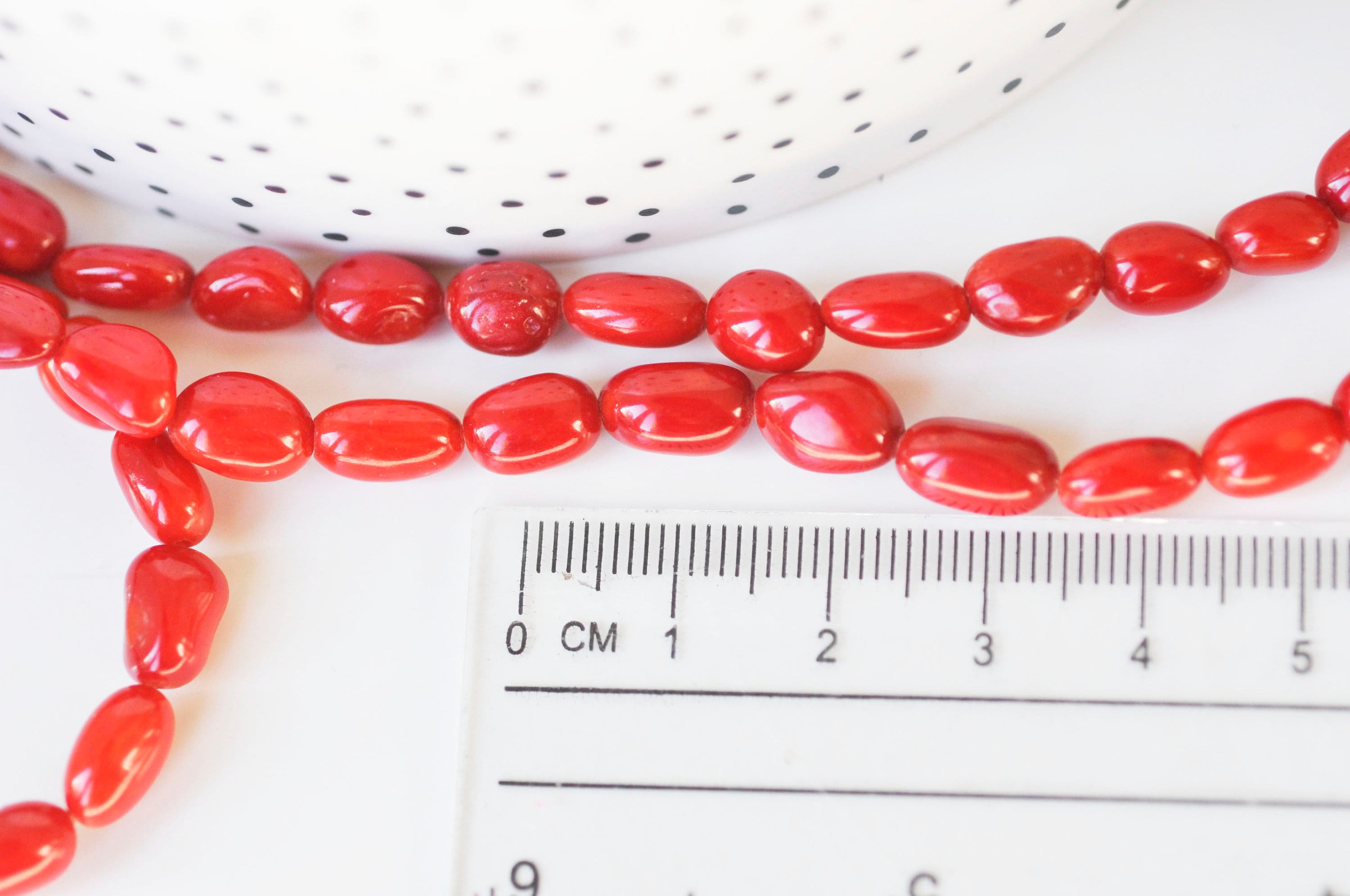 Gingerlily perles corail rouge ovale fil 35 perles