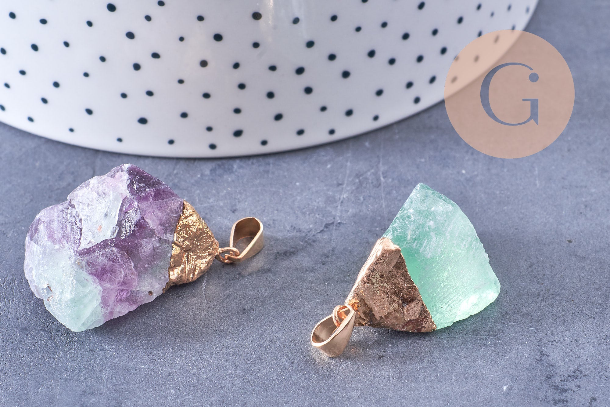 Gingerlily Pendentifs fluorite brute doré 24-25mm x1