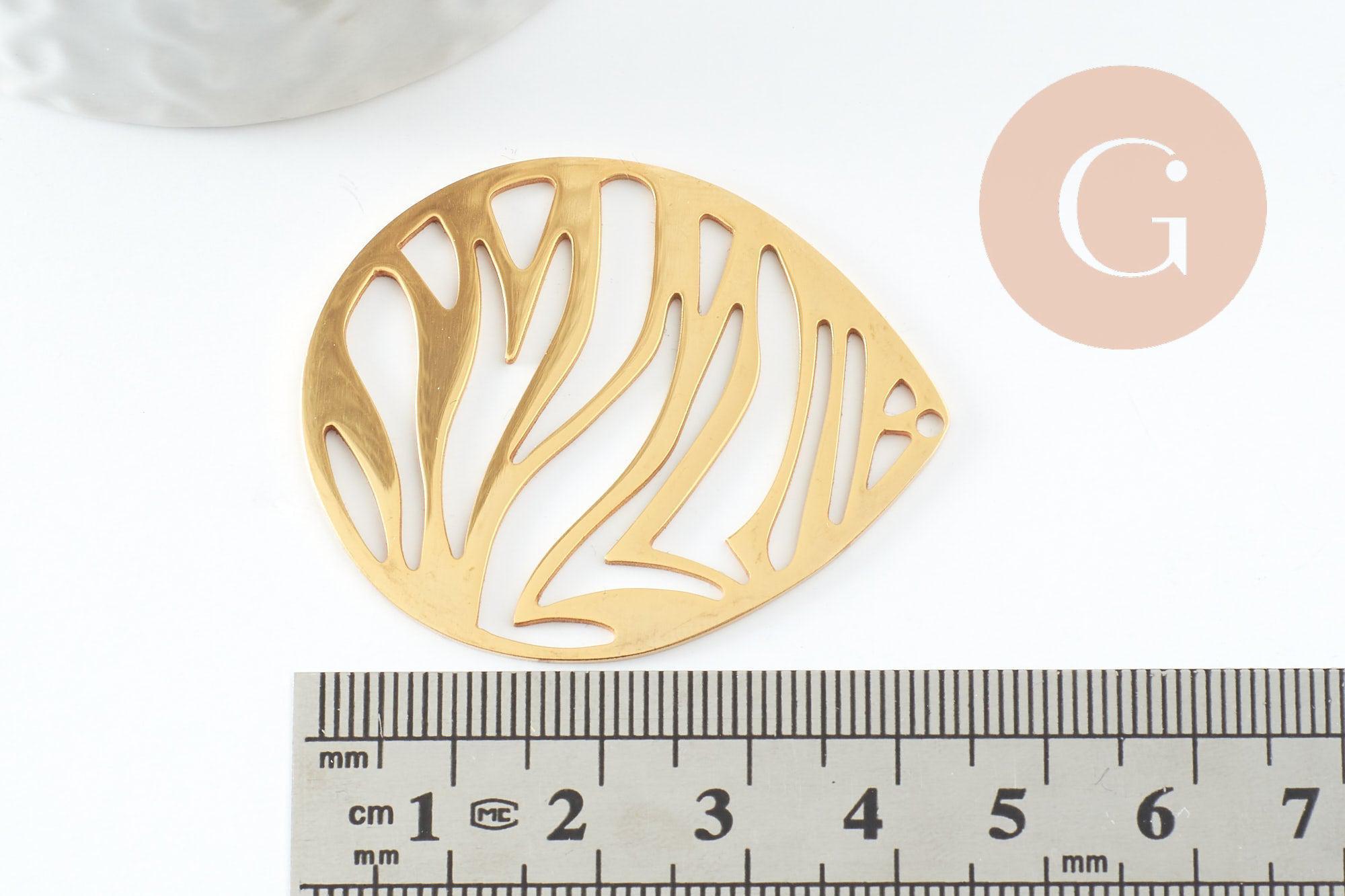 Gingerlily Pendentifs G9520 goutte zèbre dorée 45mm x1