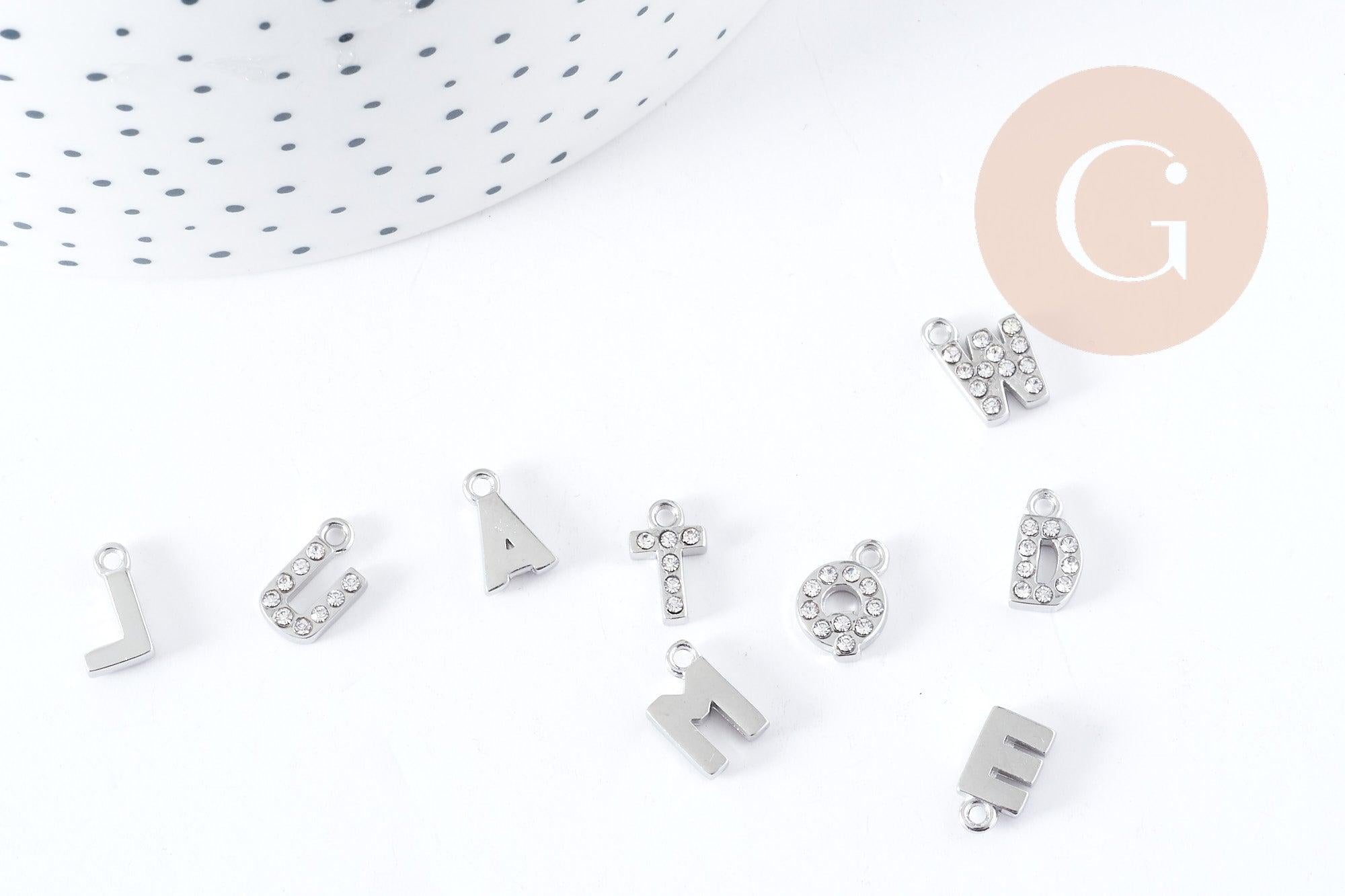 Gingerlily Pendentifs DIY Lettre cristal G8932 breloque acier 10mm x1