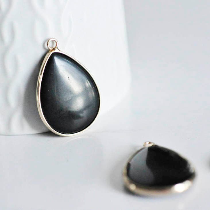 Gingerlily G295 pendentif goutte agate noire doré 35mm