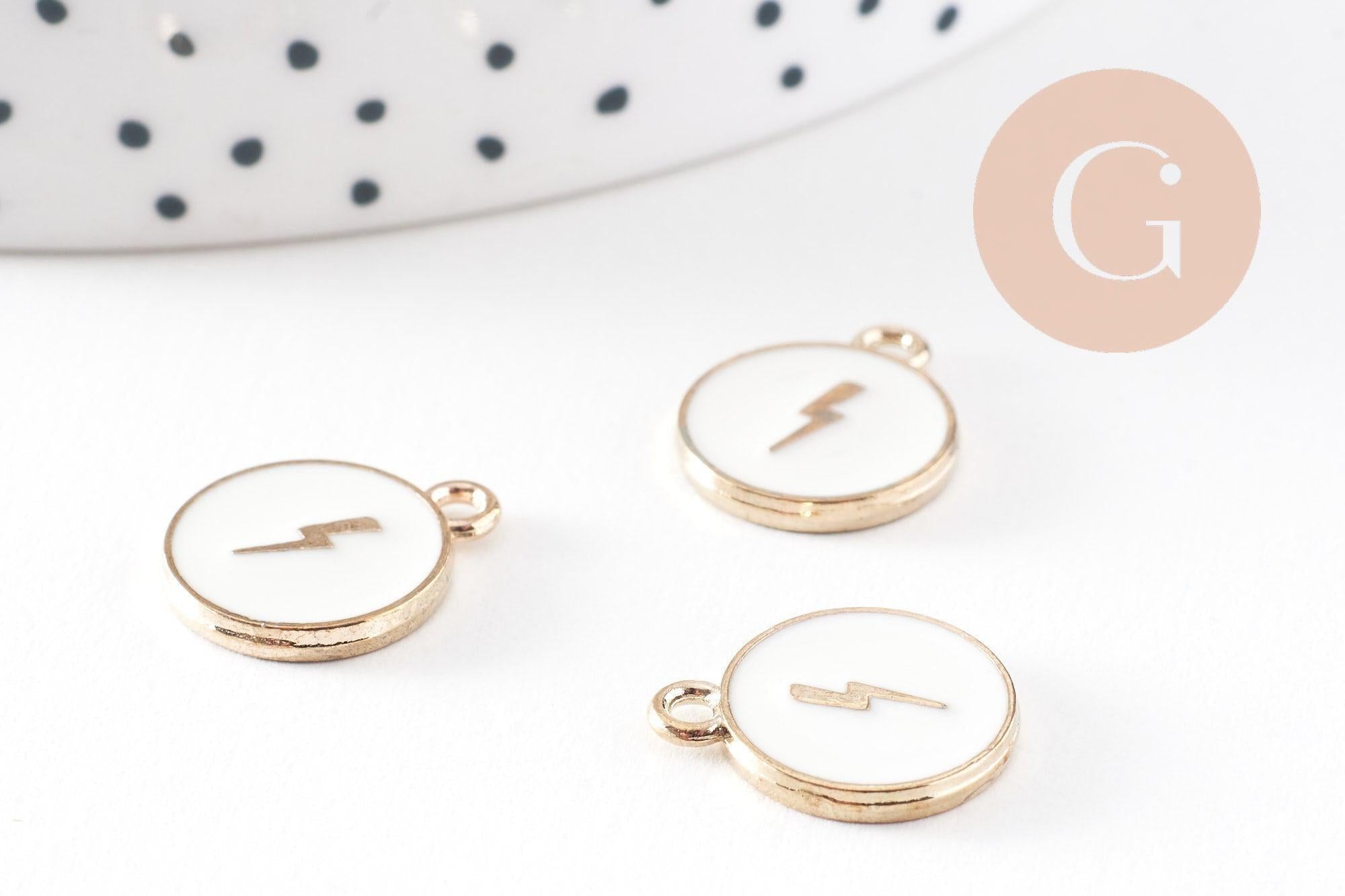 Gingerlily Pendentifs G9905 médaille éclair émail blanc x2