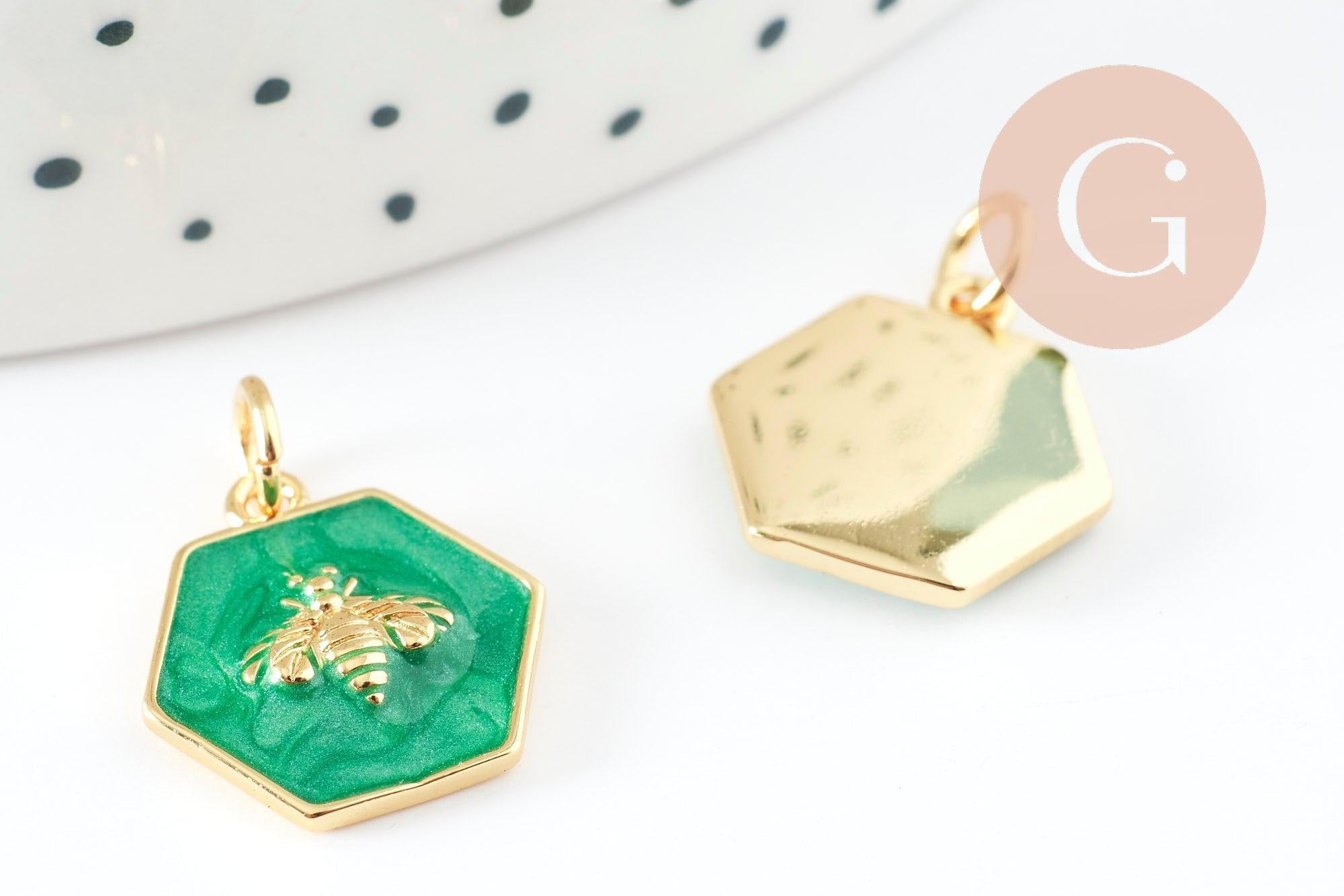 Gingerlily Perles G9411 pendentif abeille doré verte 15mm x1