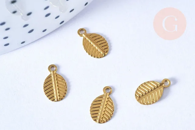 Gingerlily Breloque feuille striée 9,5mm laiton pendentif x5