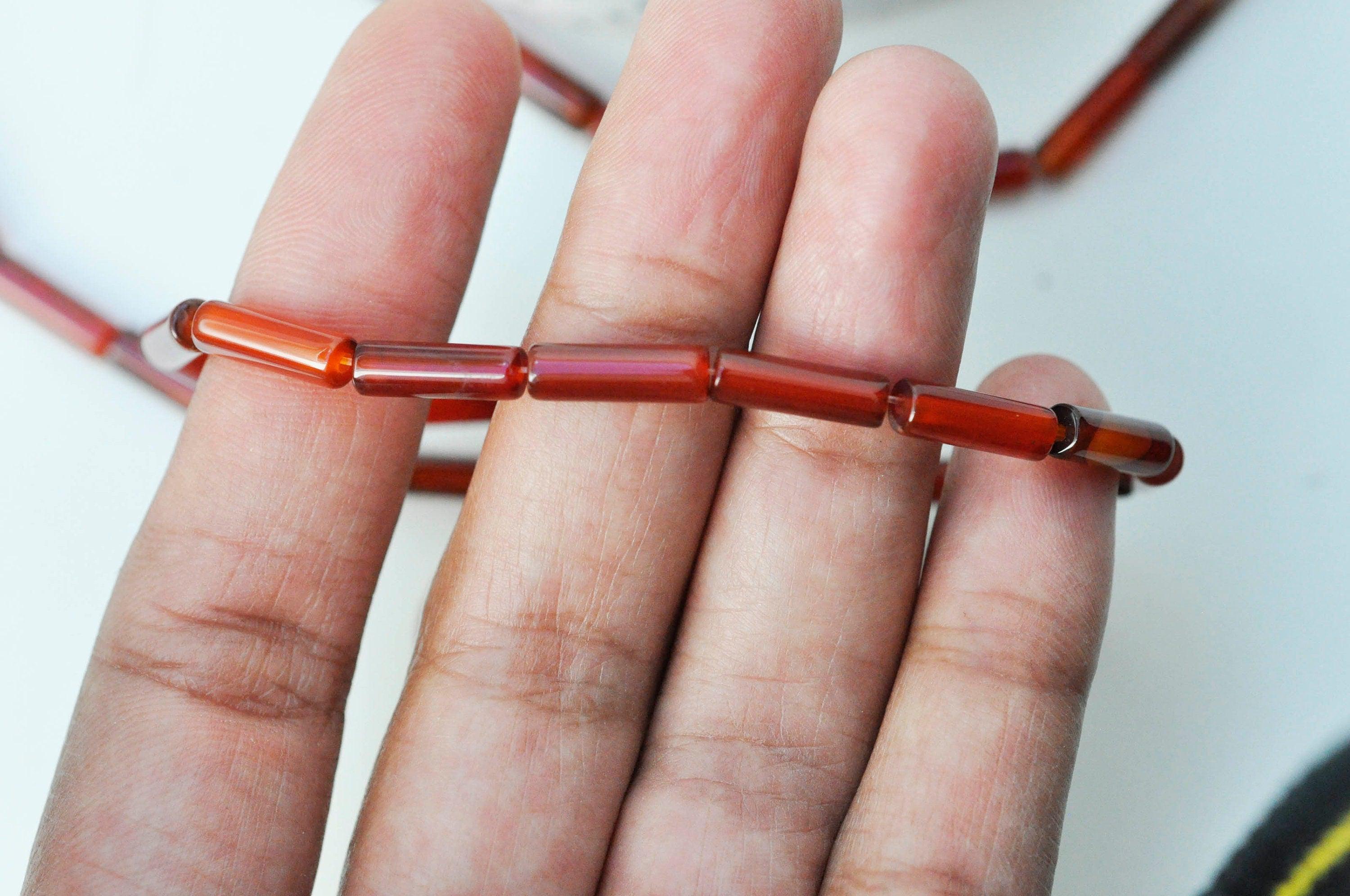 Gingerlily Perles tube cornaline naturelle 13-14mm fil 38cm
