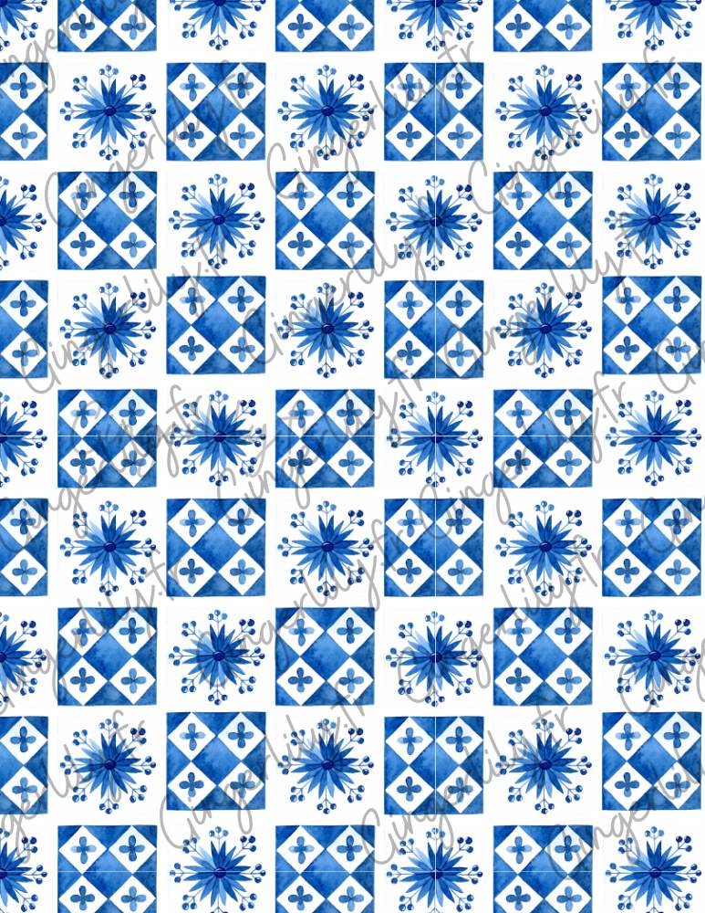 Gingerlily Pâte polymère G10779 feuille transfert carreaux bleus 14x10 cm