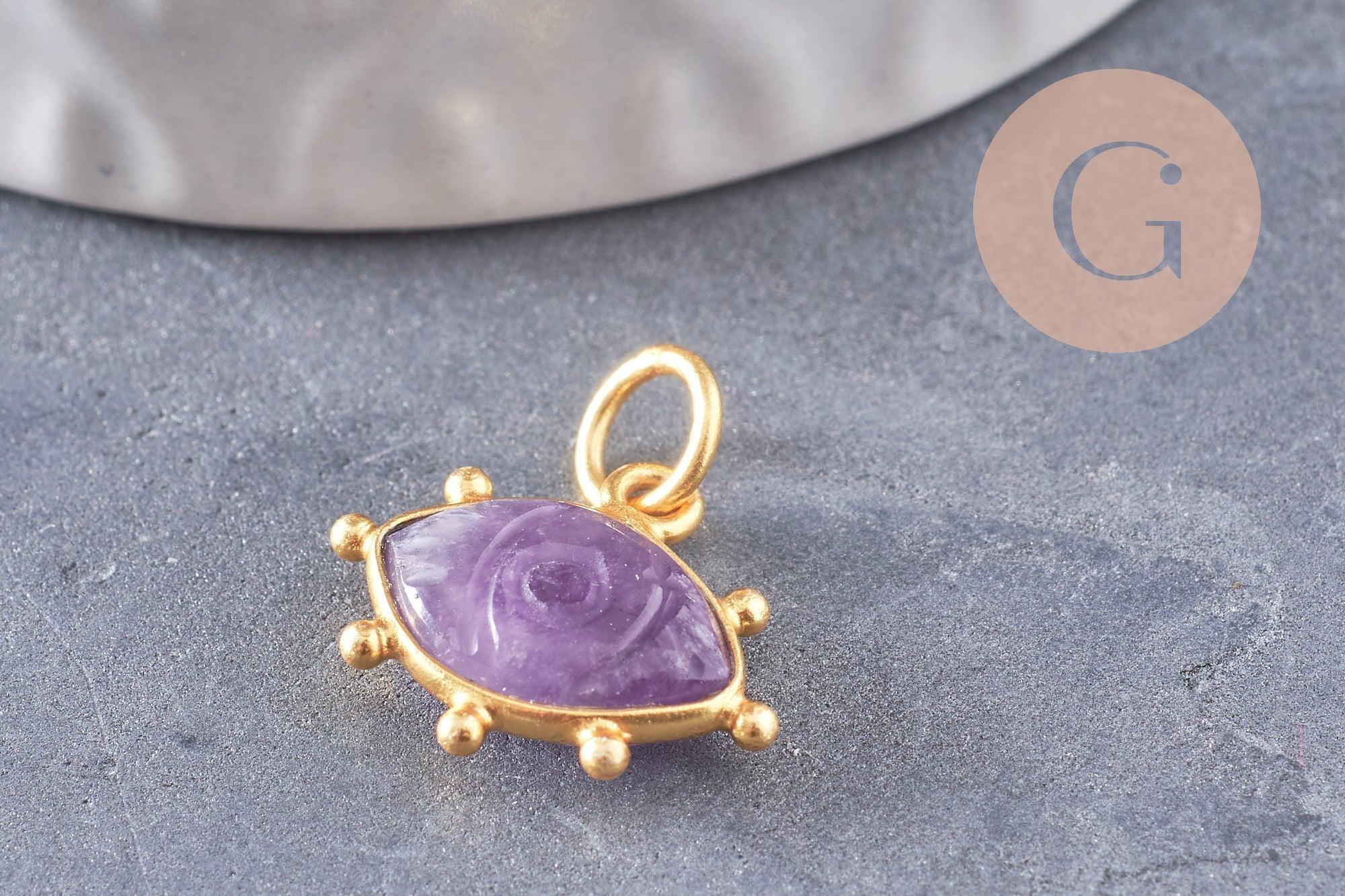 Gingerlily pendentif oeil améthyste argent 925 doré 15mm x1