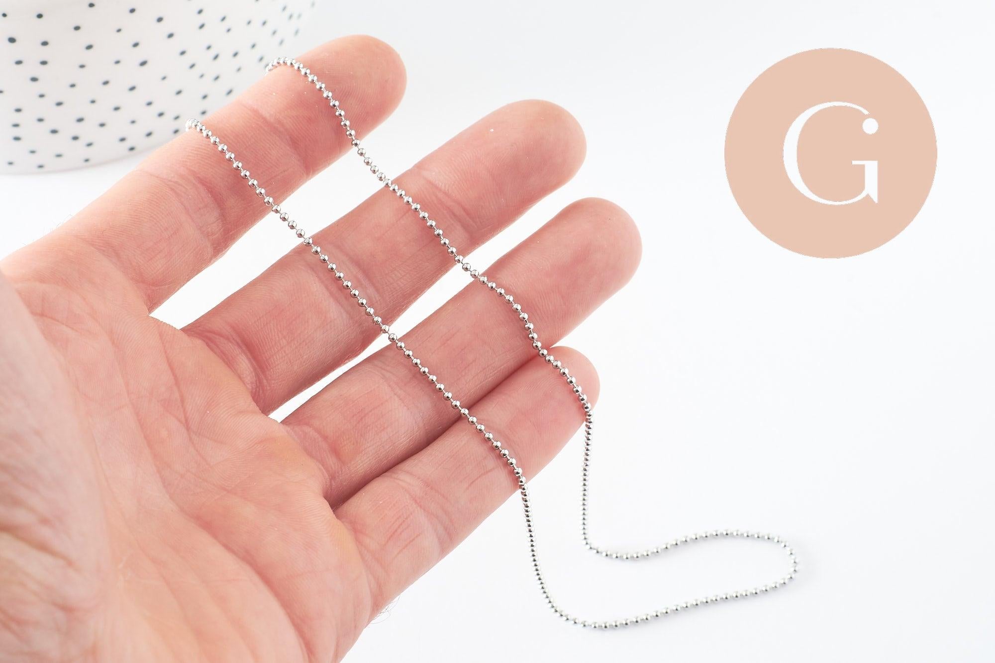 Gingerlily Chaînes Collier boule acier platine G9591 46,5cm