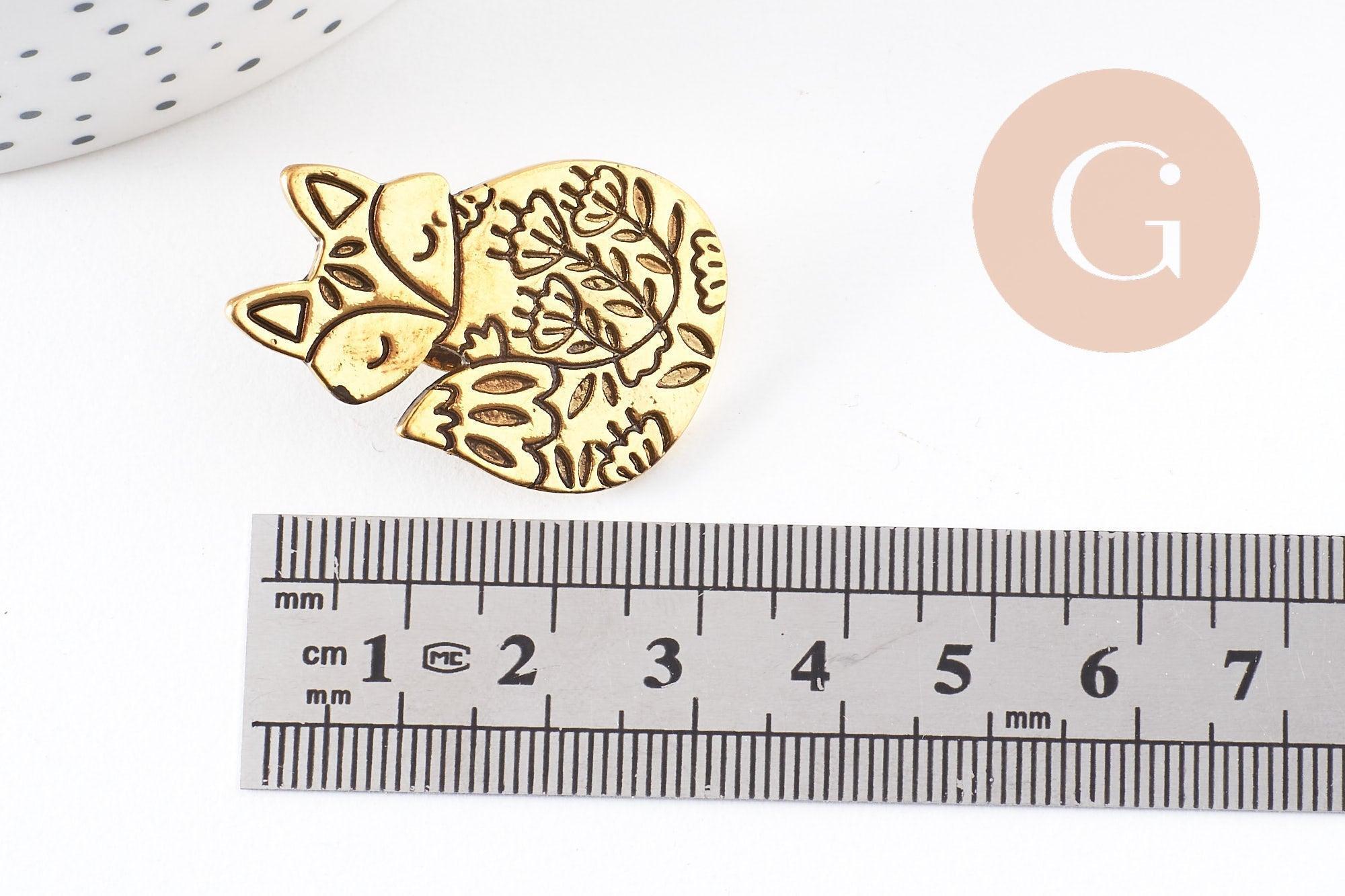 Gingerlily Broche renard acier doré gravé 35mm x1
