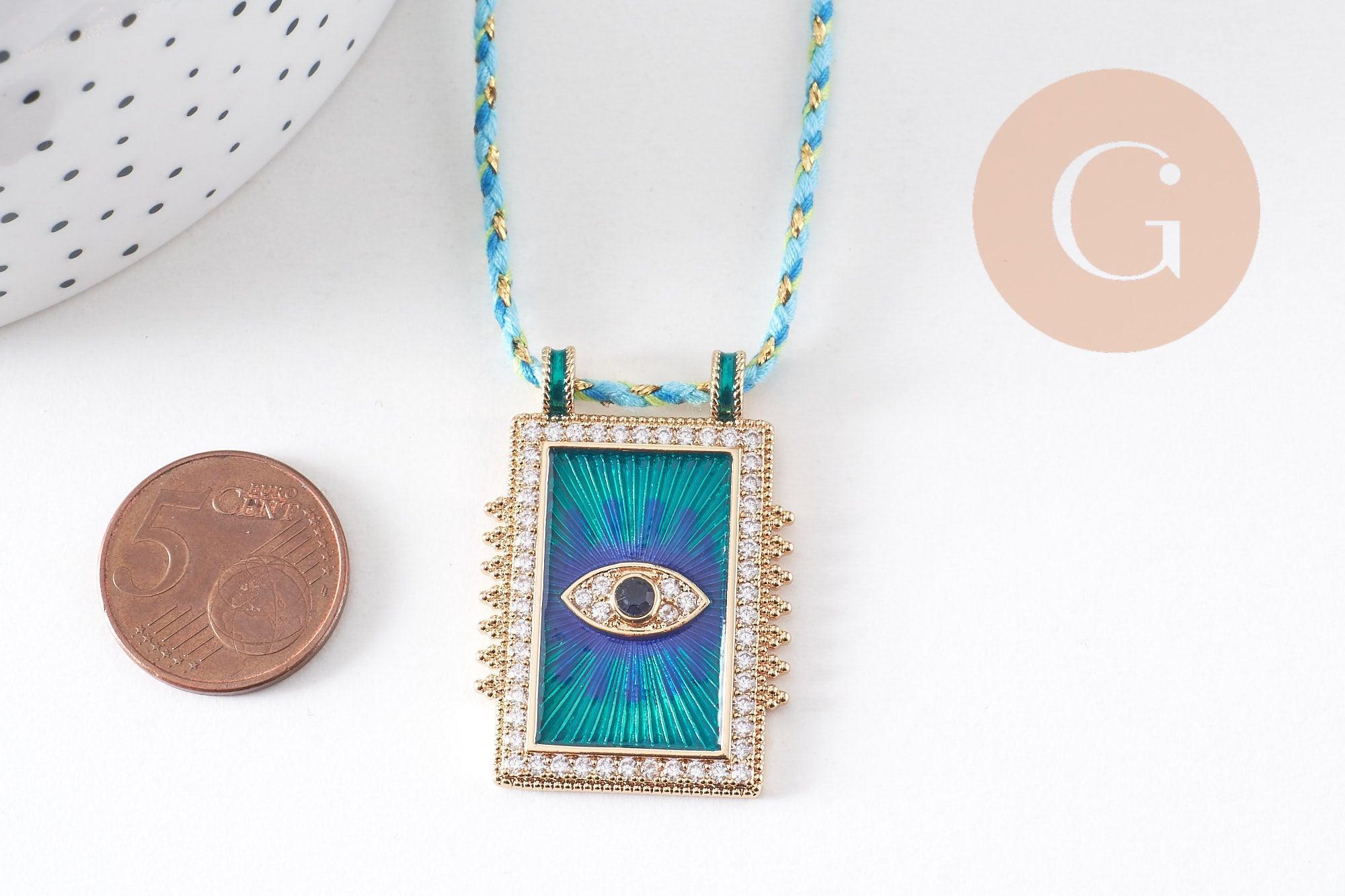 Gingerlily collier médaille œil bleu zircon doré 45cm