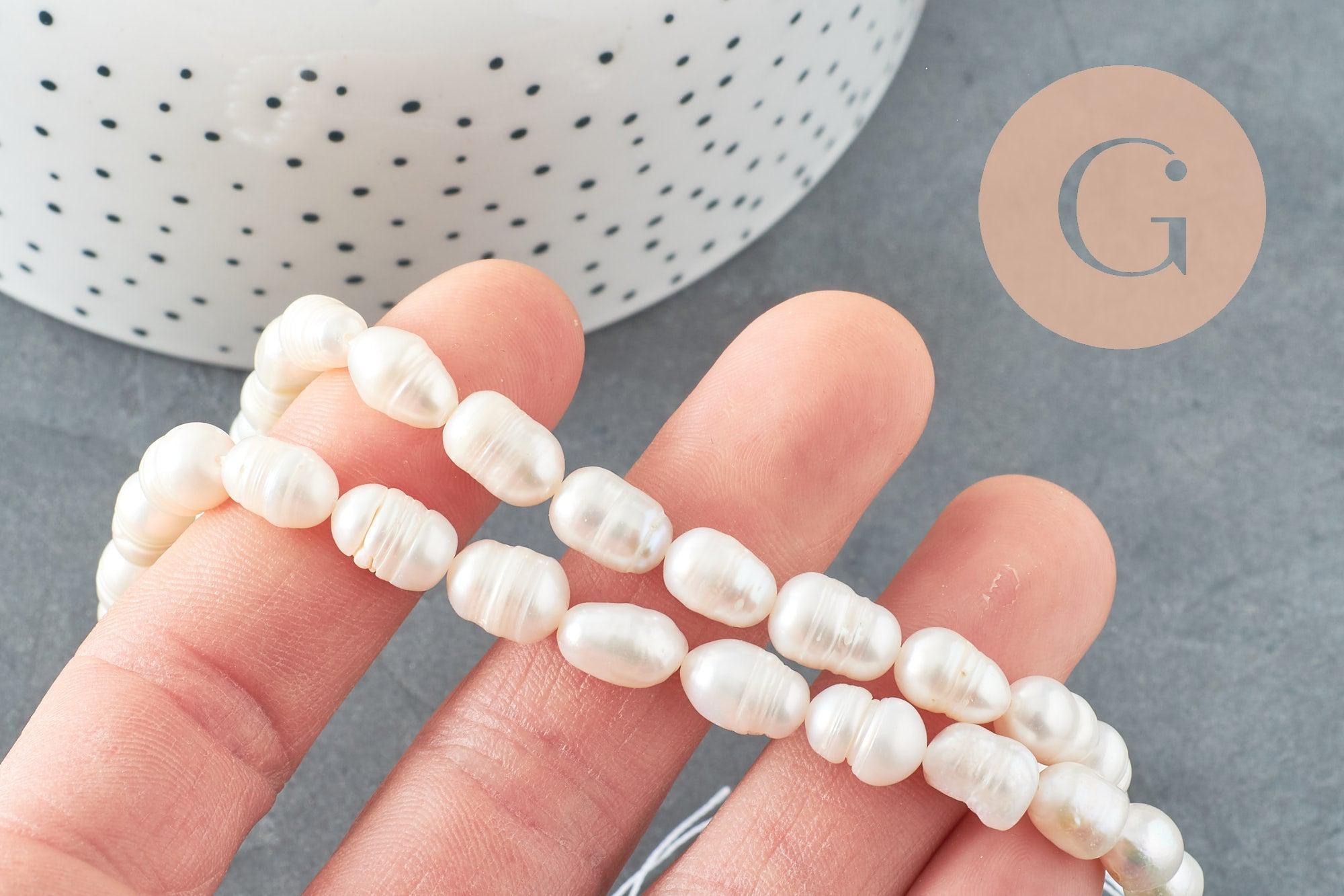 Gingerlily Perles eau douce blanches ovales 8,5-12mm fil 35cm
