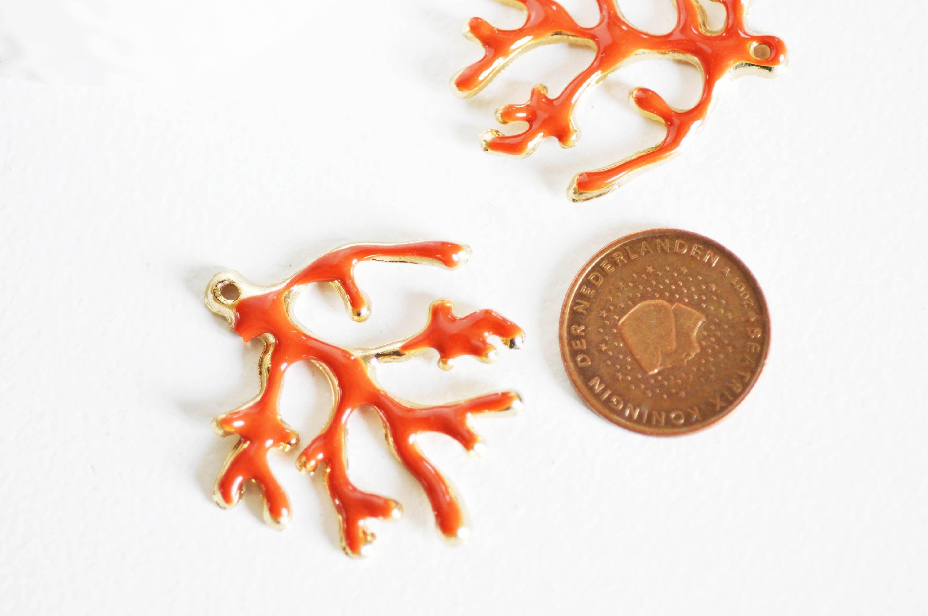 Gingerlily Pendentifs G1569 pendentif corail émail orange 35 mm