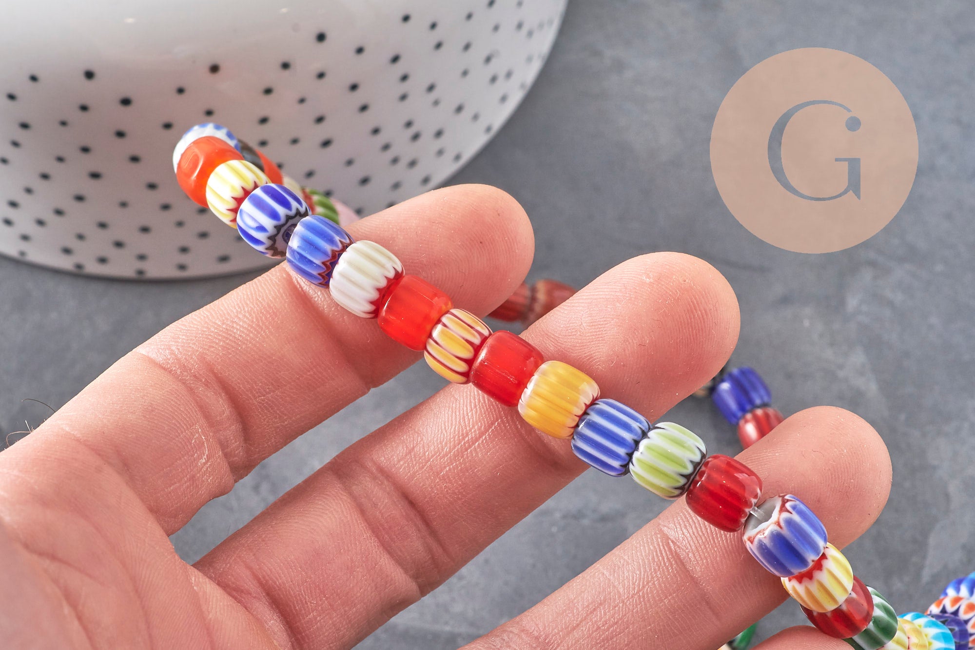 Gingerlily Perles millefiori rondelle 9mm multicolore fil 40cm