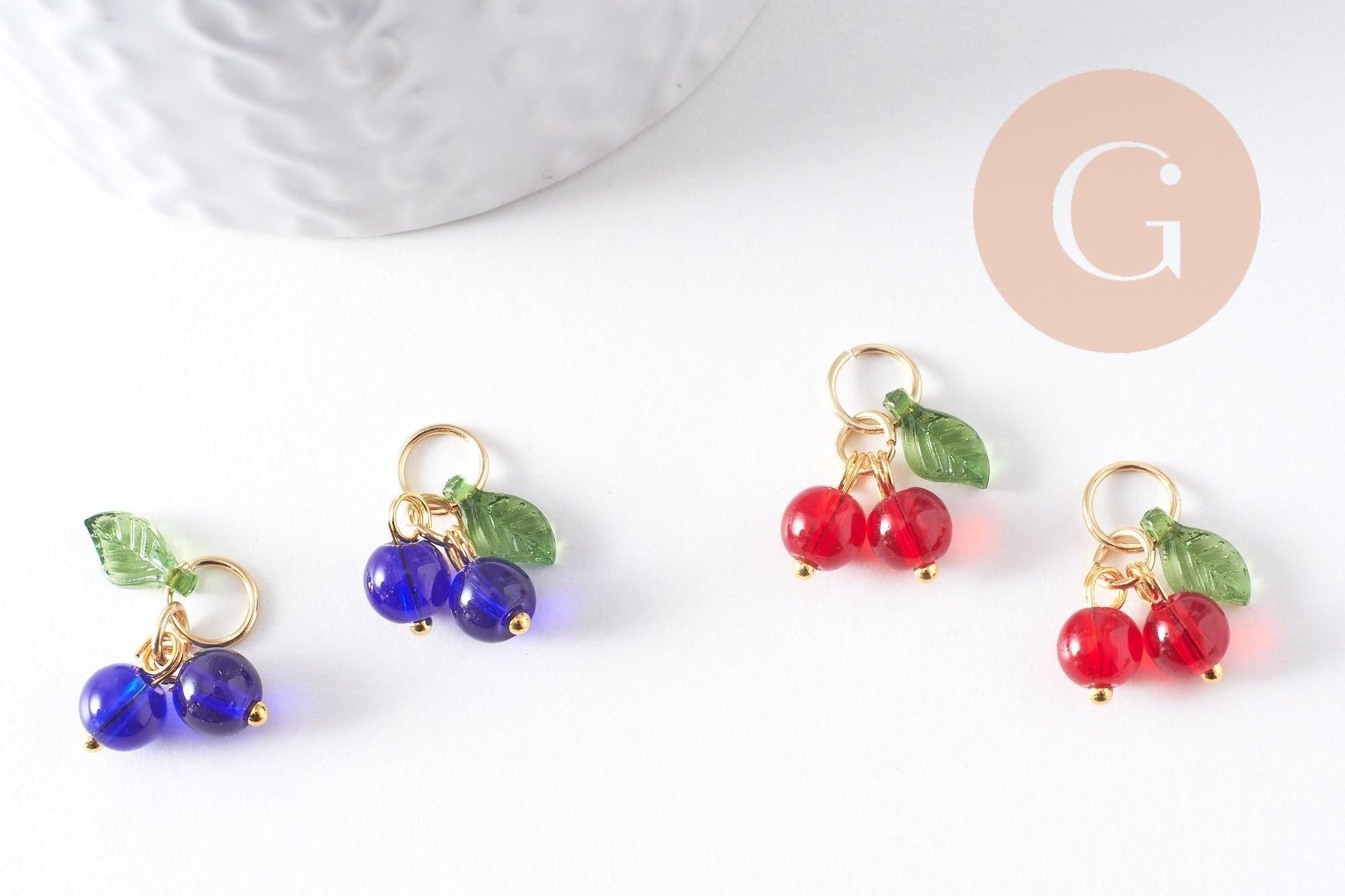 Gingerlily Breloque cerise verre bleu rouge doré 16,5mm x4