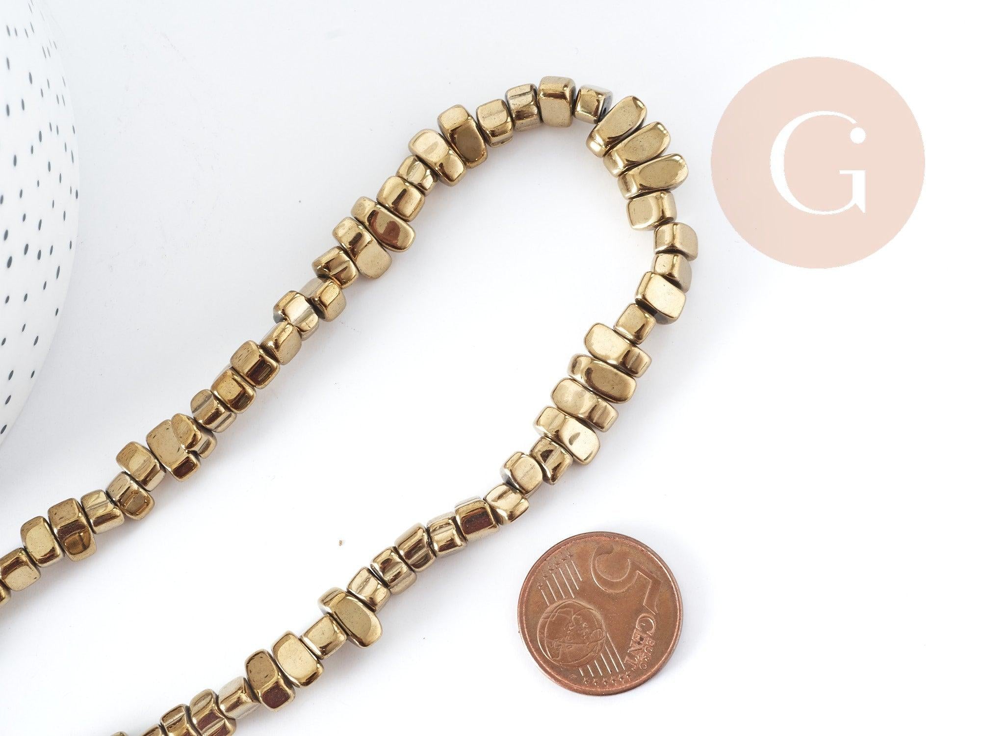 Gingerlily Perles pépite hématite dorée synthèse fil 40cm
