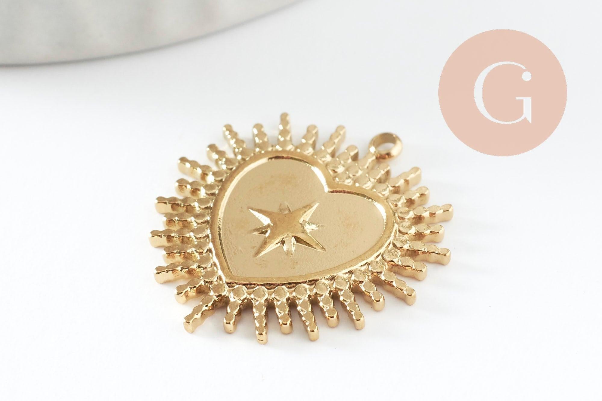 Gingerlily Pendentif coeur ex-voto acier doré G9580 14.5mm x1