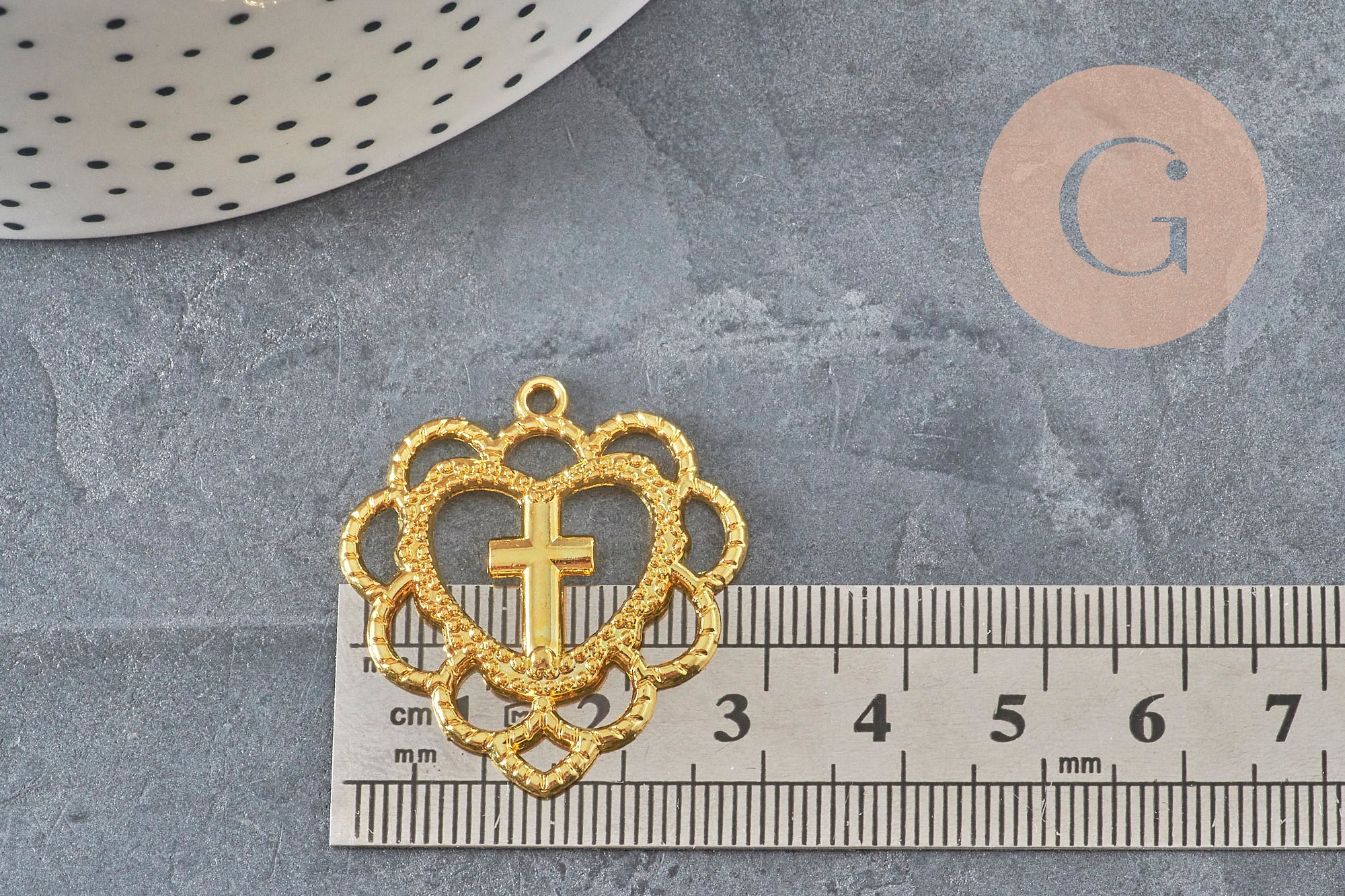 Gingerlily Pendentif Cœur Croix Zamac Doré 31mm x1