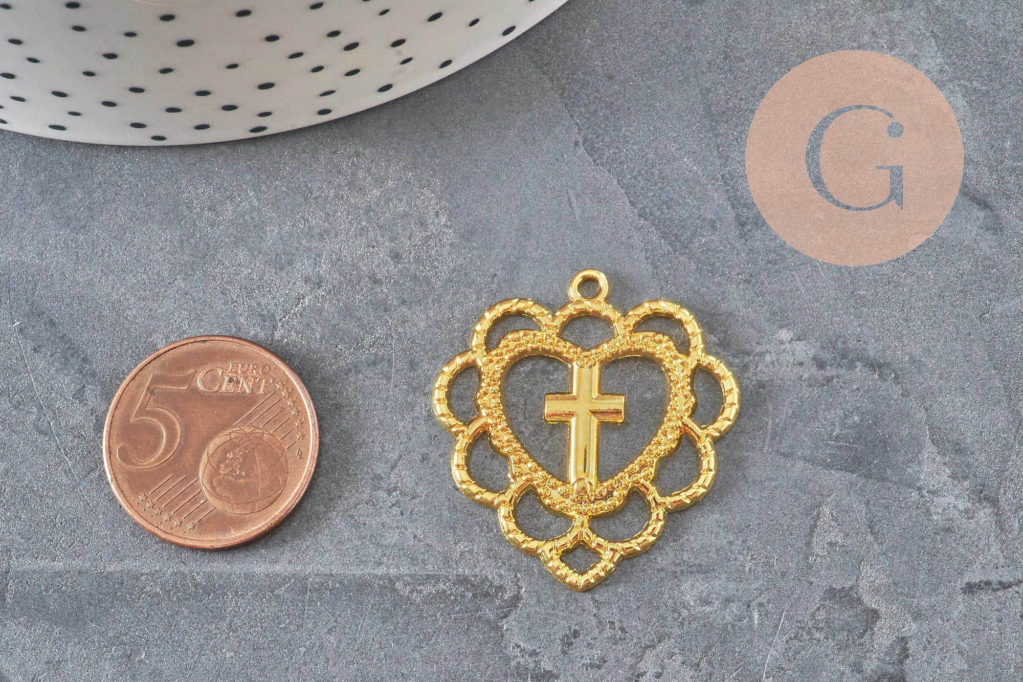 Gingerlily Pendentif Cœur Croix Zamac Doré 31mm x1