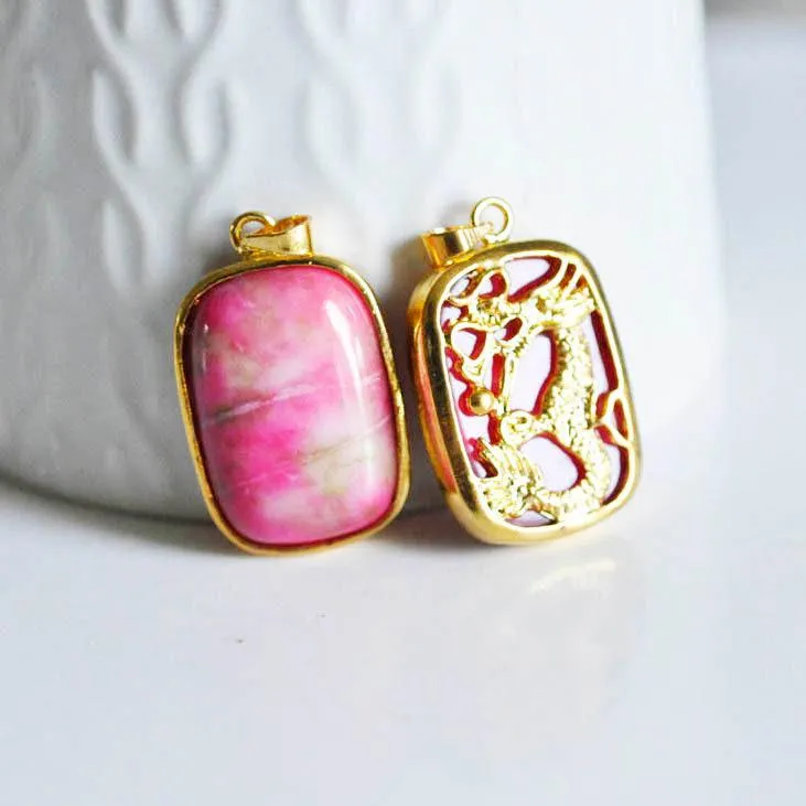 Gingerlily Pendentif jade rose dragon doré 30mm