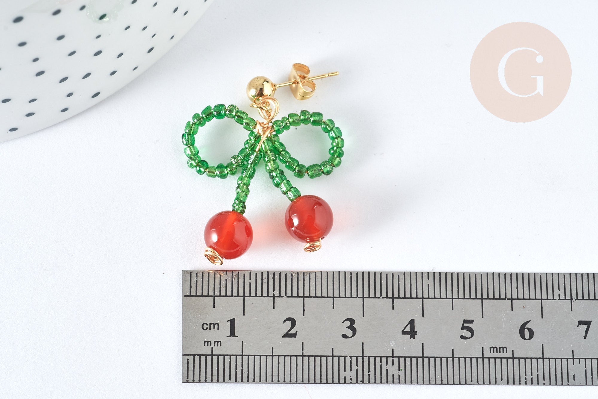 Gingerlily cerise G7477 boucles puces acier doré agate rouge