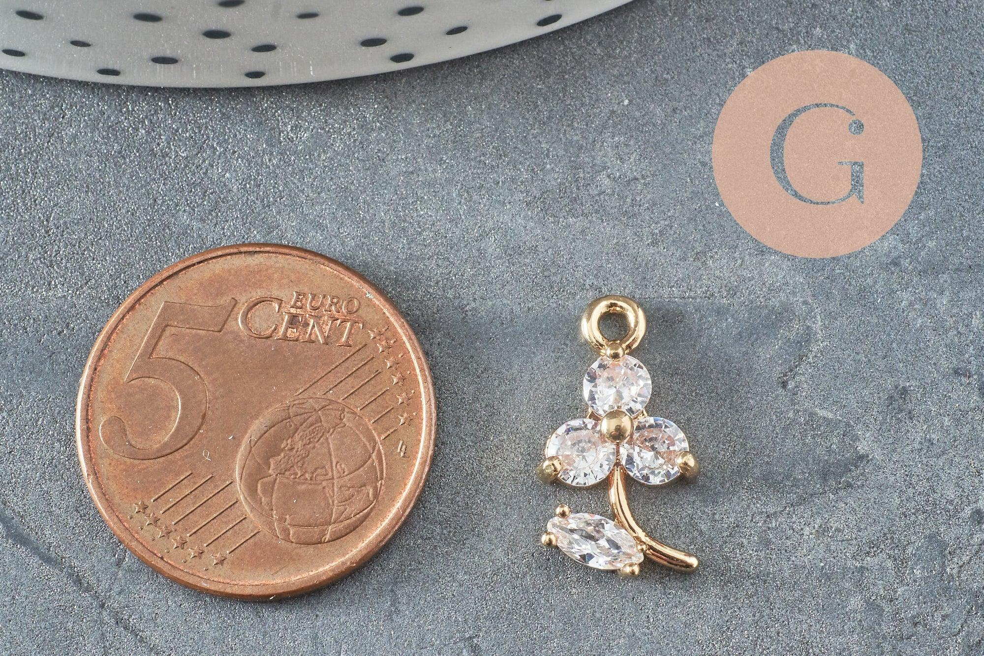 Gingerlily fleur G9930 pendentif laiton doré 24K zircons 17mm
