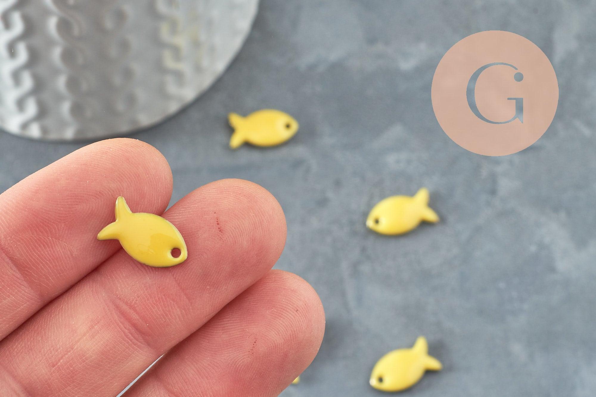 Gingerlily Pendentif Poisson Laiton Émail Jaune 13,5mm x2