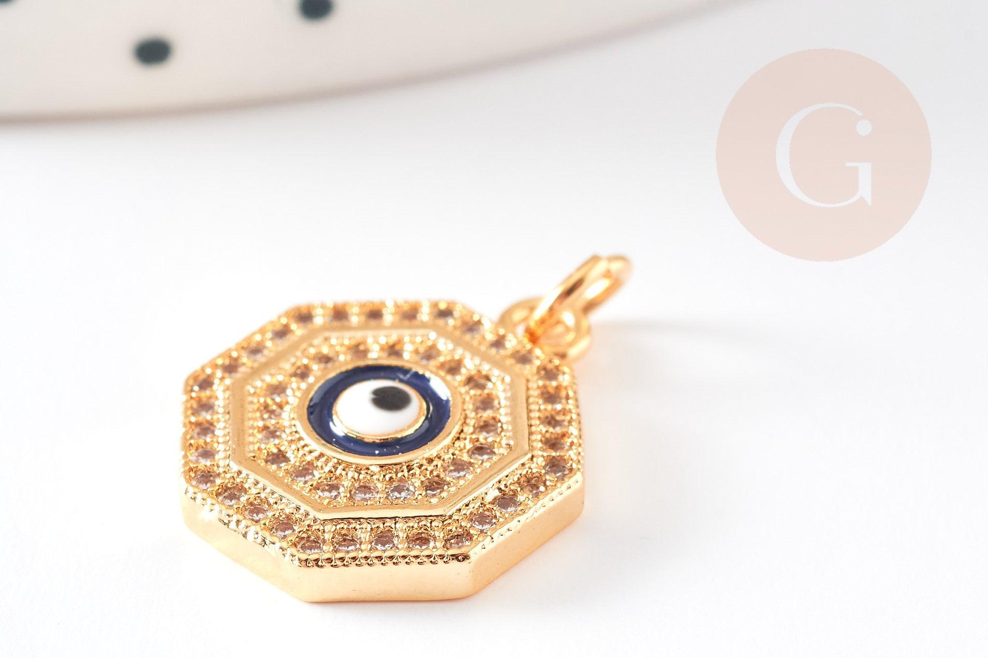 Gingerlily Oeil G3162 pendentif laiton doré 17 mm zircon x1