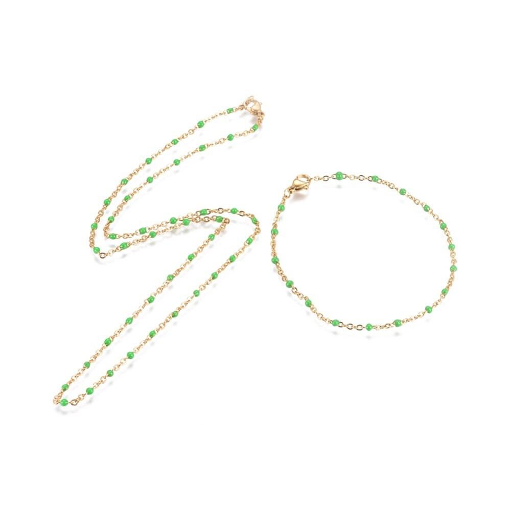 Gingerlily Chaîne acier doré 14k résine verte 20,5cm bracelet