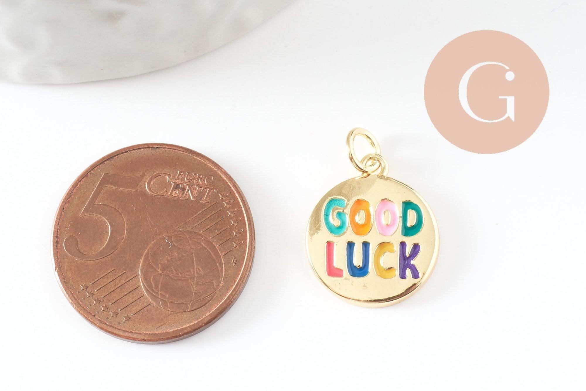 Gingerlily Pendentif rond Good Luck laiton doré 16mm G9934