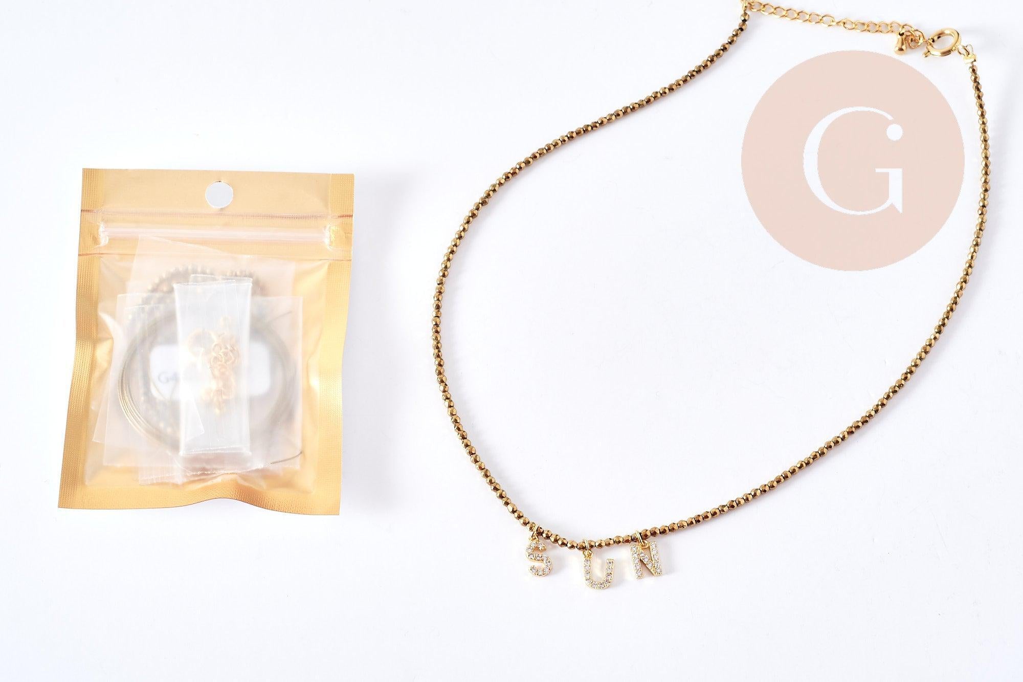Gingerlily Vecchio doré kit collier lettres zircon 40cm hématite