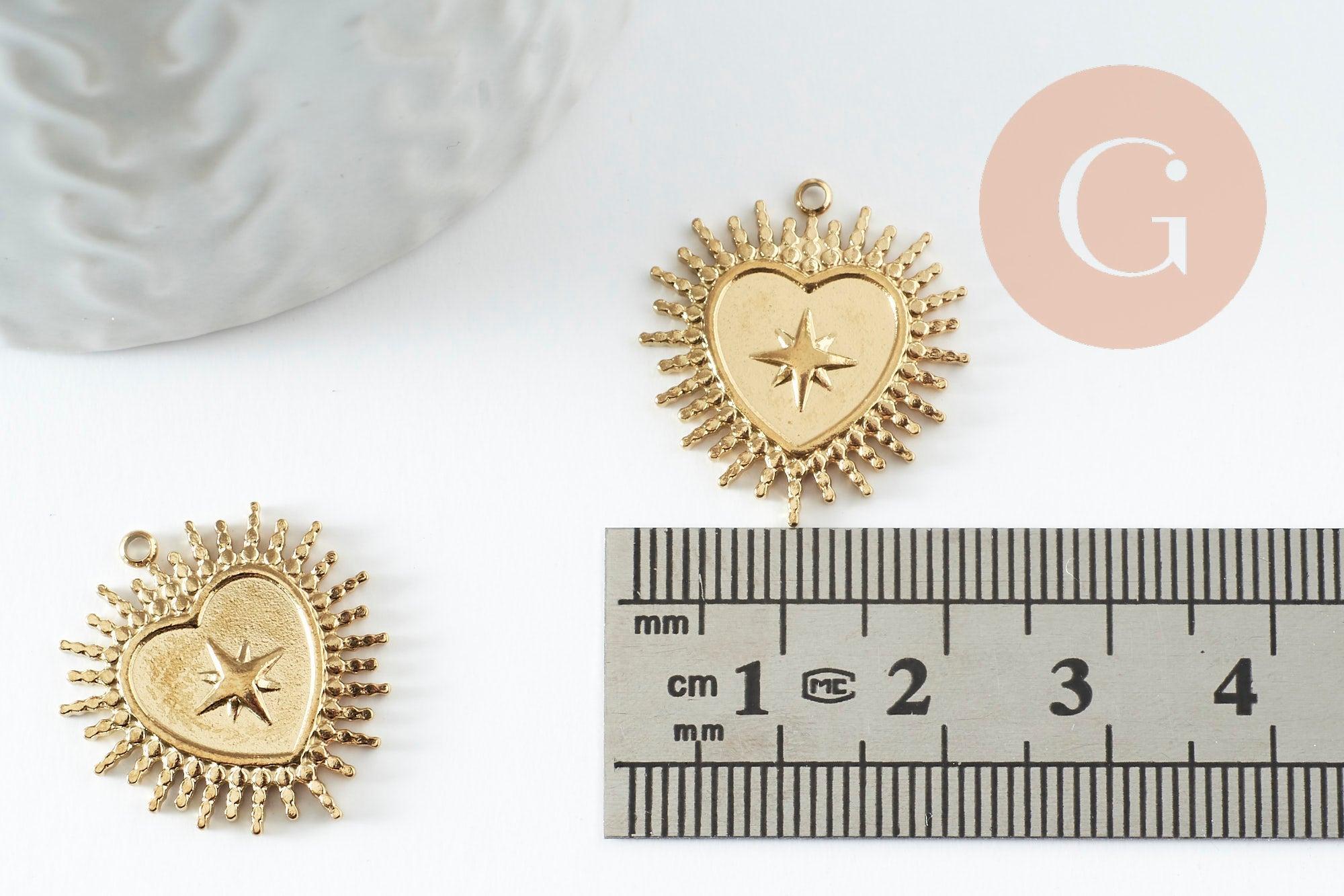 Gingerlily Pendentif coeur ex-voto acier doré G9580 14.5mm x1