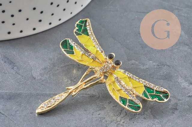 Gingerlily Perles G11149 broche libellule dorée zirconia 70mm
