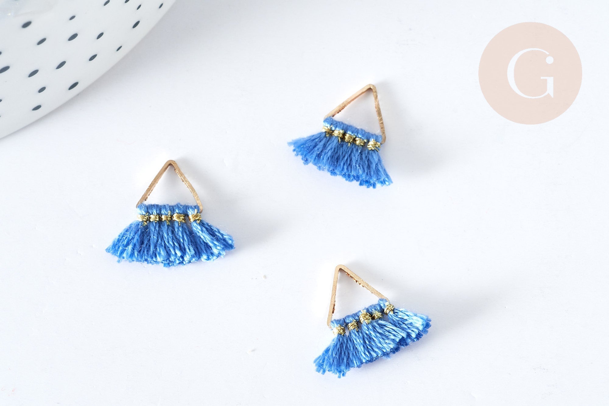 Gingerlily Pendentifs G8217 breloque pompon bleu 15mm x1 doré