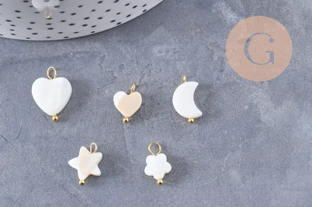 Gingerlily Pendentifs breloque nacre blanche doré x1