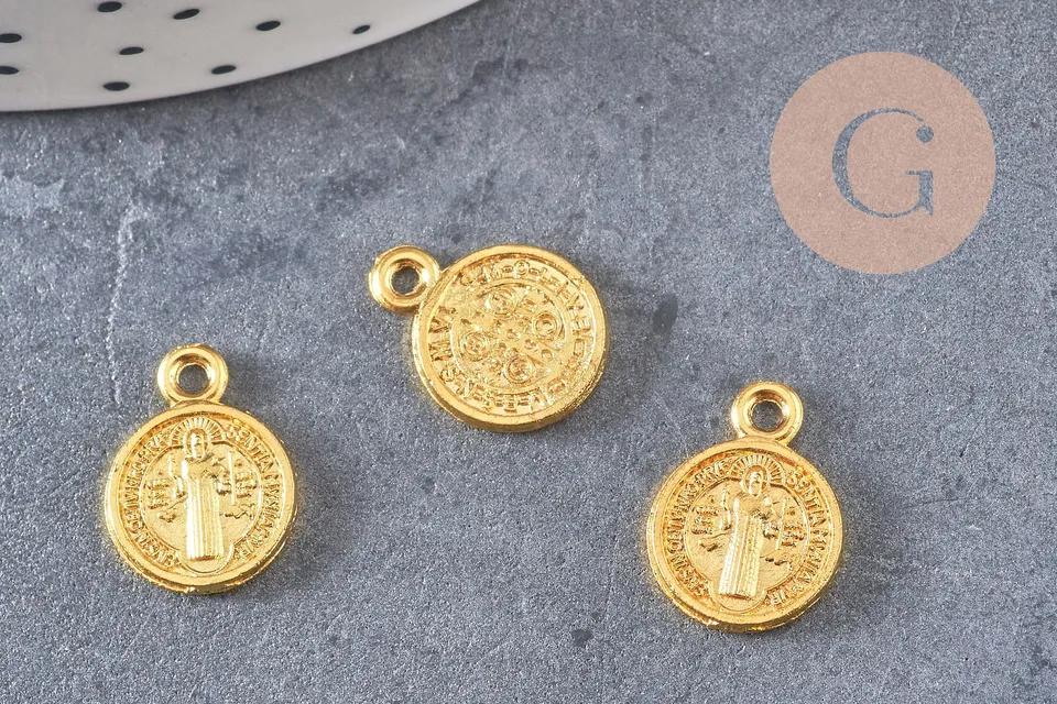 Gingerlily G1623 pendentif médaille Saint Benoit doré 14mm x10