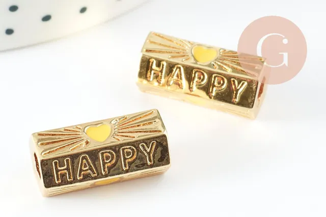 Gingerlily Perles Tube G9432 perle HAPPY coeur jaune 21mm