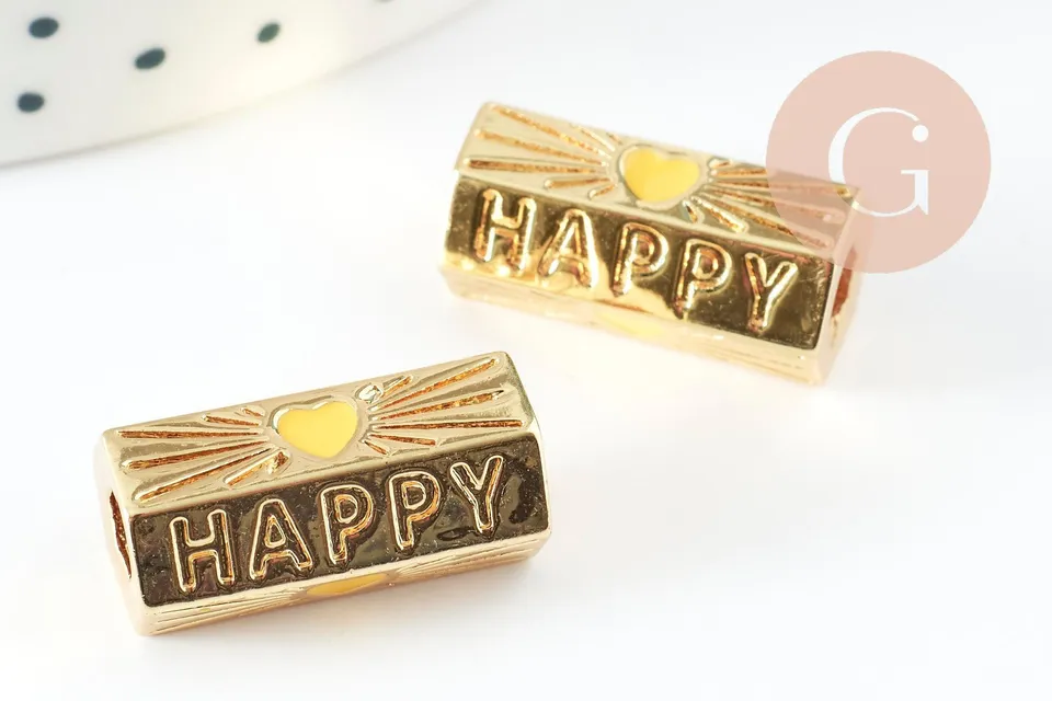 Gingerlily Perles Tube G9432 perle HAPPY coeur jaune 21mm