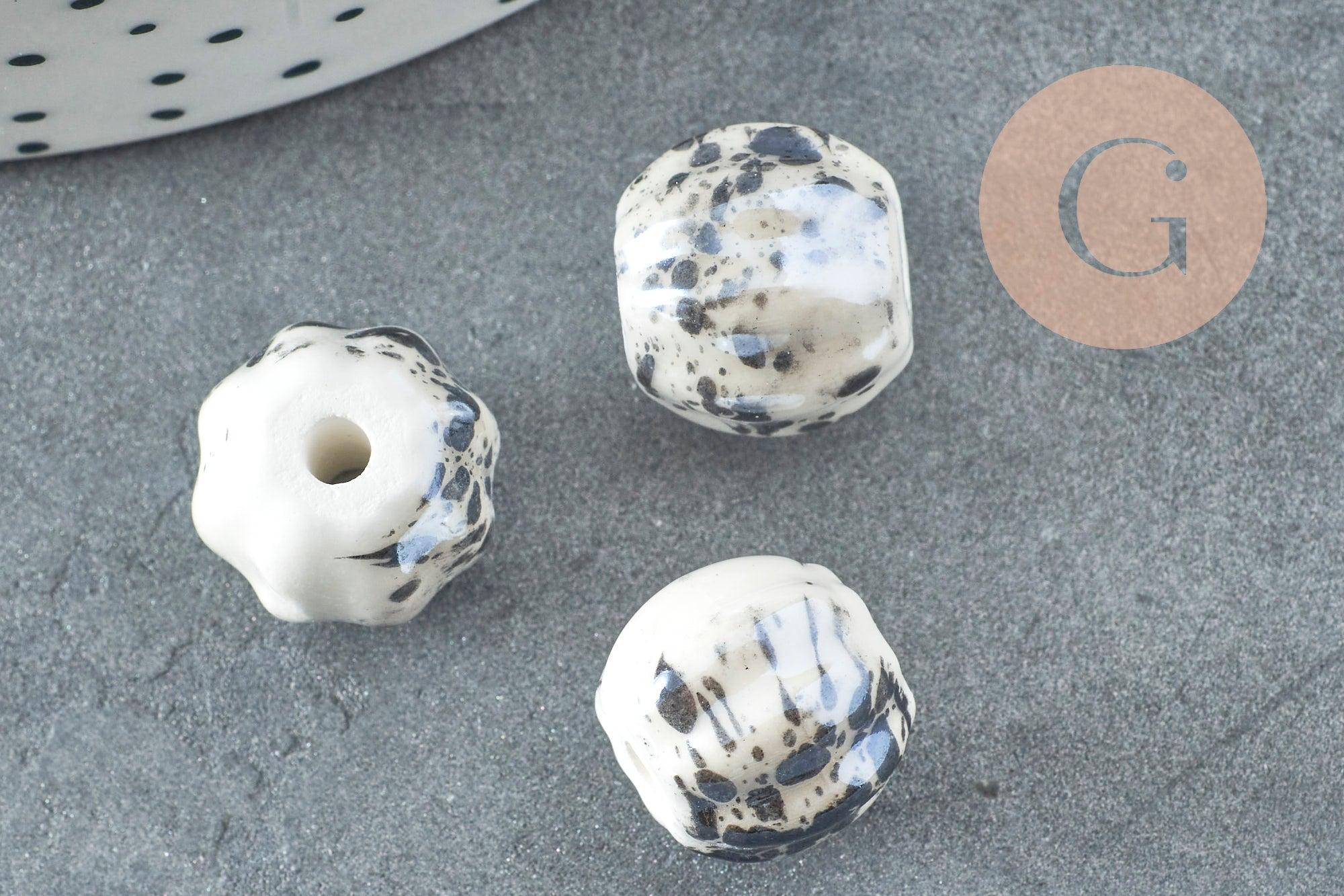 Gingerlily Perles DIY G9446 porcelaine blanche 13mm taches noires x10