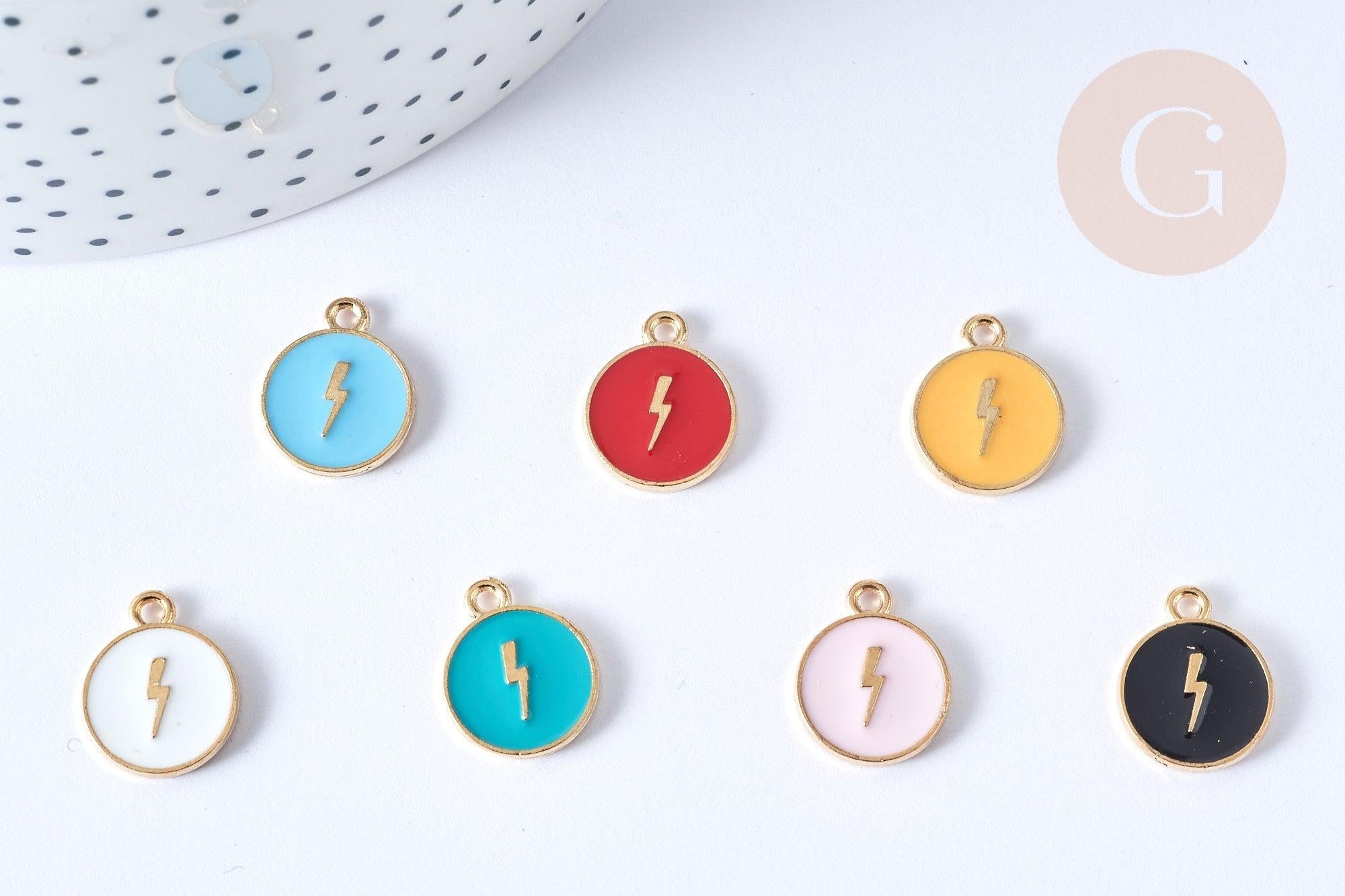 Gingerlily Médaille éclair émail 16mm doré pendentif noir