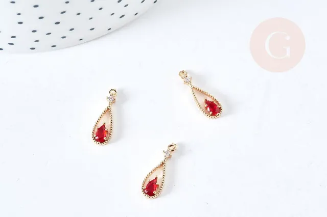 Gingerlily Pendentifs DIY G8435 pendentif goutte doré cristal rouge x1