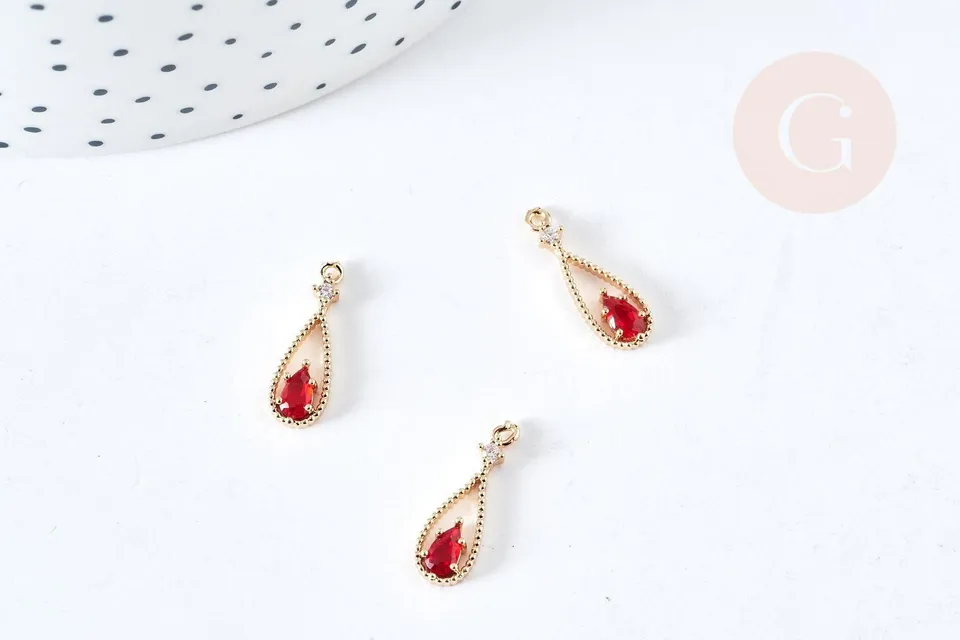 Gingerlily Pendentifs DIY G8435 pendentif goutte doré cristal rouge x1