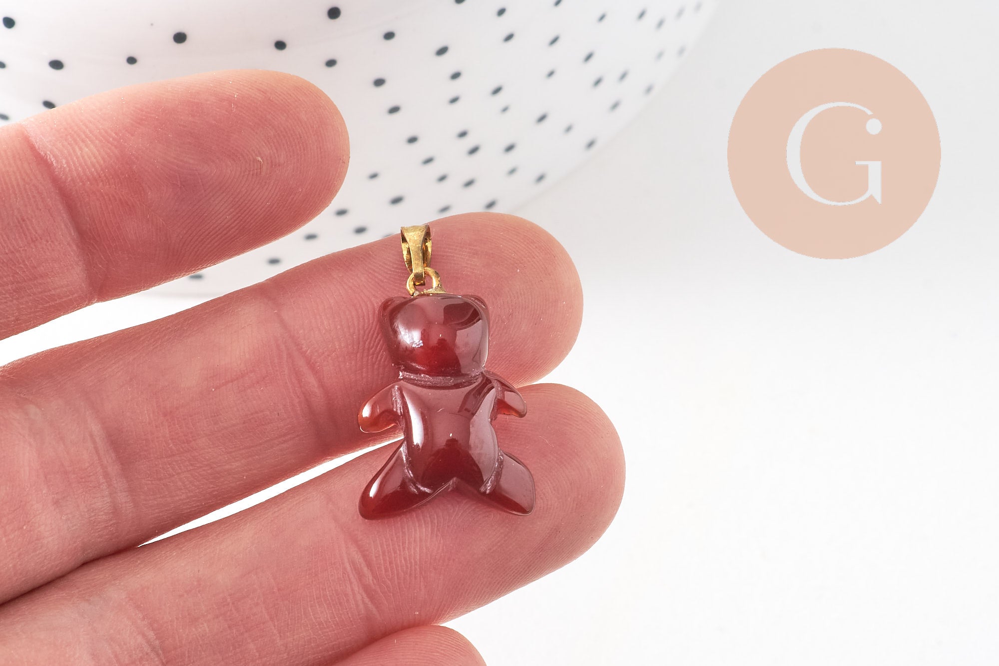 Gingerlily G5702 pendentif ourson agate orange 24 mm x1