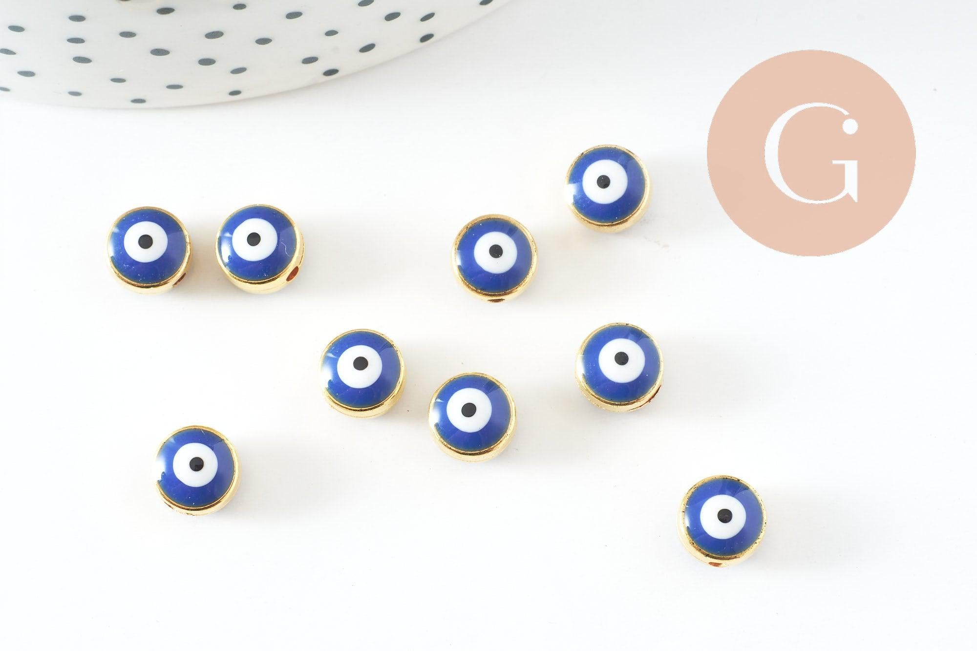 Gingerlily Perles mauvais oeil émail bleu 8mm x10 plastique