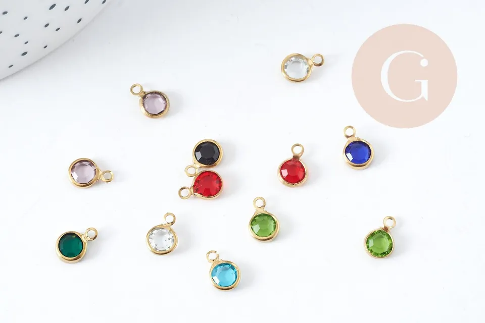 Gingerlily Pendentifs G9107 breloque verre facetté doré 9,5mm x1