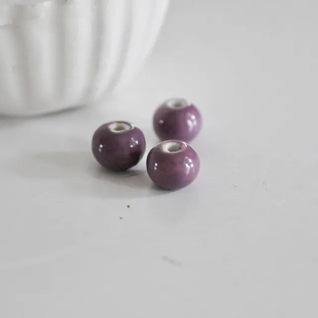 Gingerlily Perles rondes porcelaine lilas 15mm x5