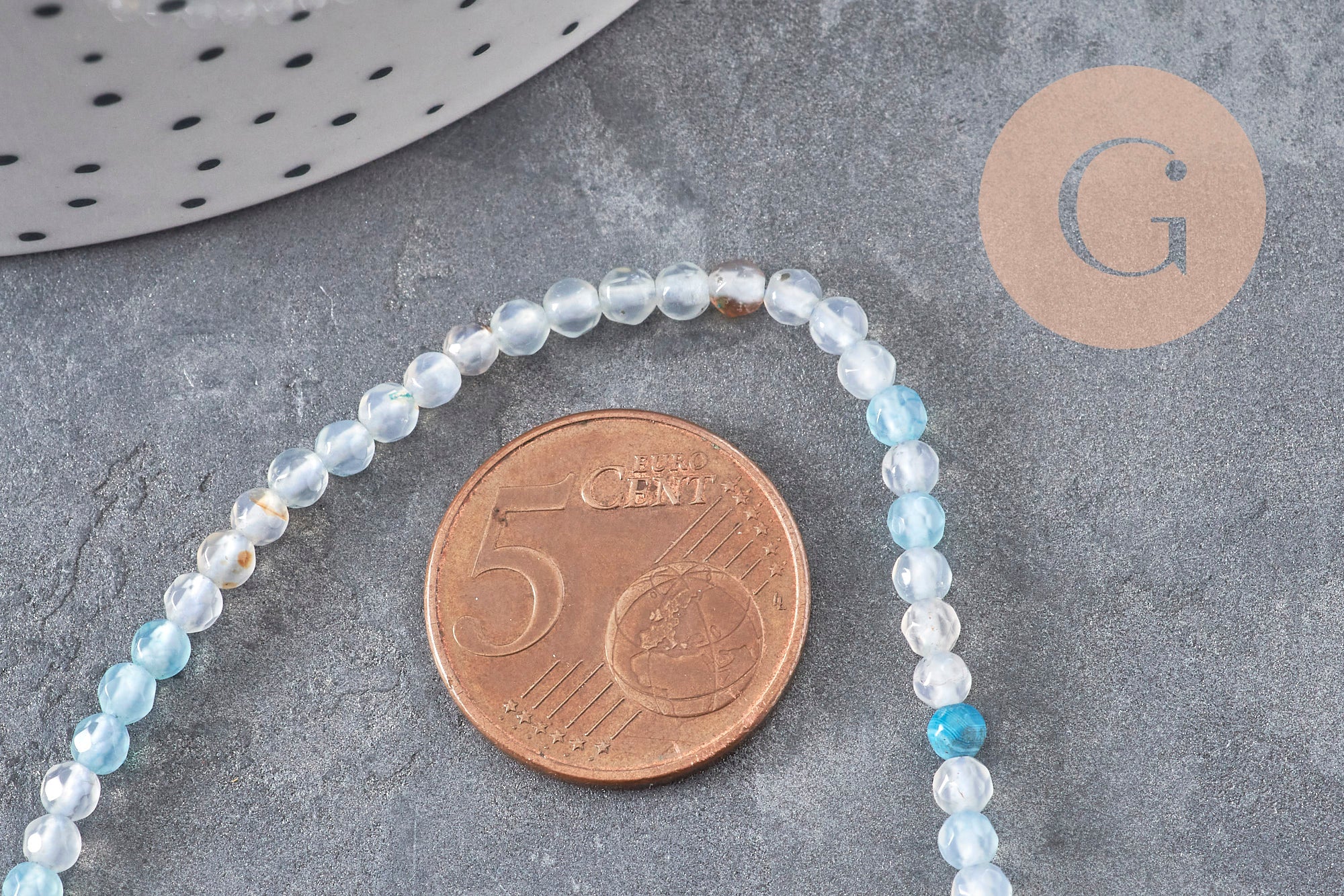 Gingerlily Agate G11094 perles pierre 3 mm fil 38 cm bleu ciel