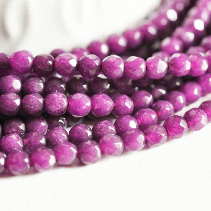 Gingerlily Perles pierre naturelle fil jade violet facetté 4 mm