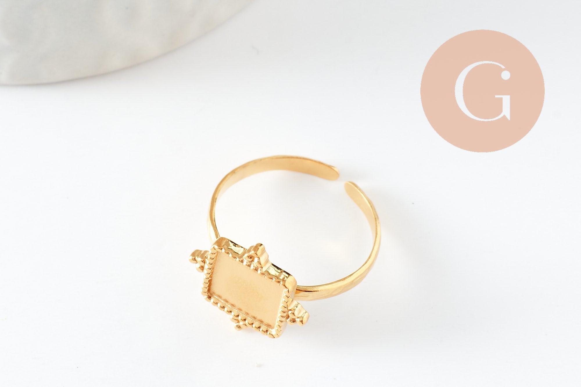 Gingerlily Apprêts DIY G9723 bague cabochon carré dorée 8mm
