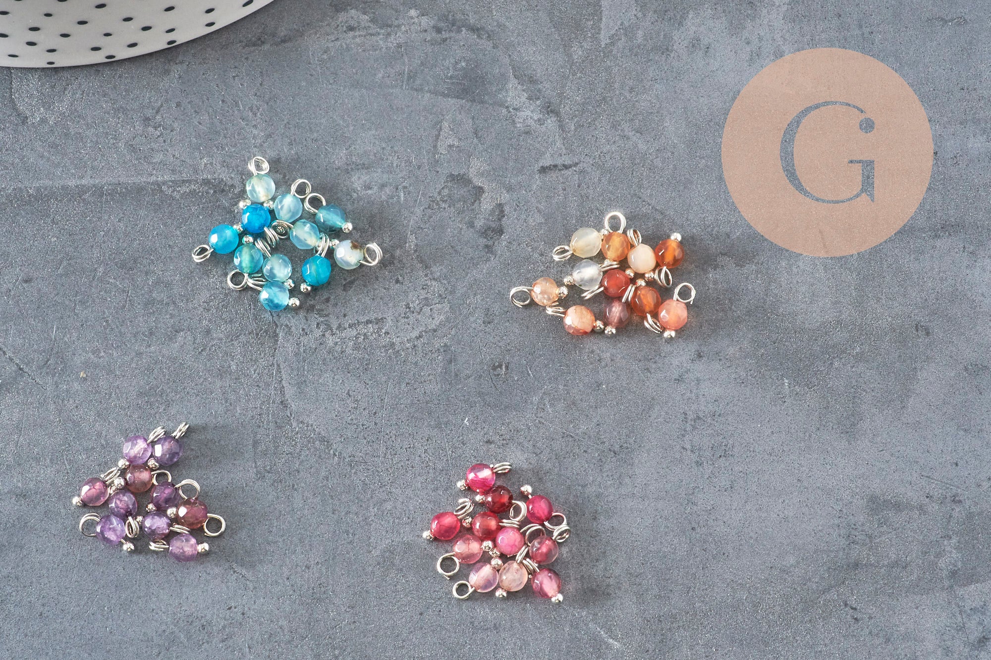 Gingerlily agate breloque ronde 8,5mm laiton platine x1