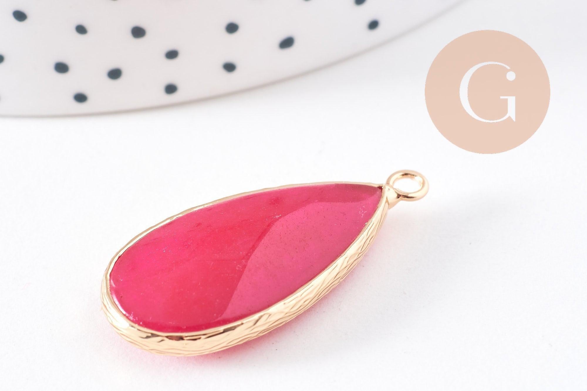 Gingerlily Pendentif Goutte Jade Rouge Doré 33mm x1